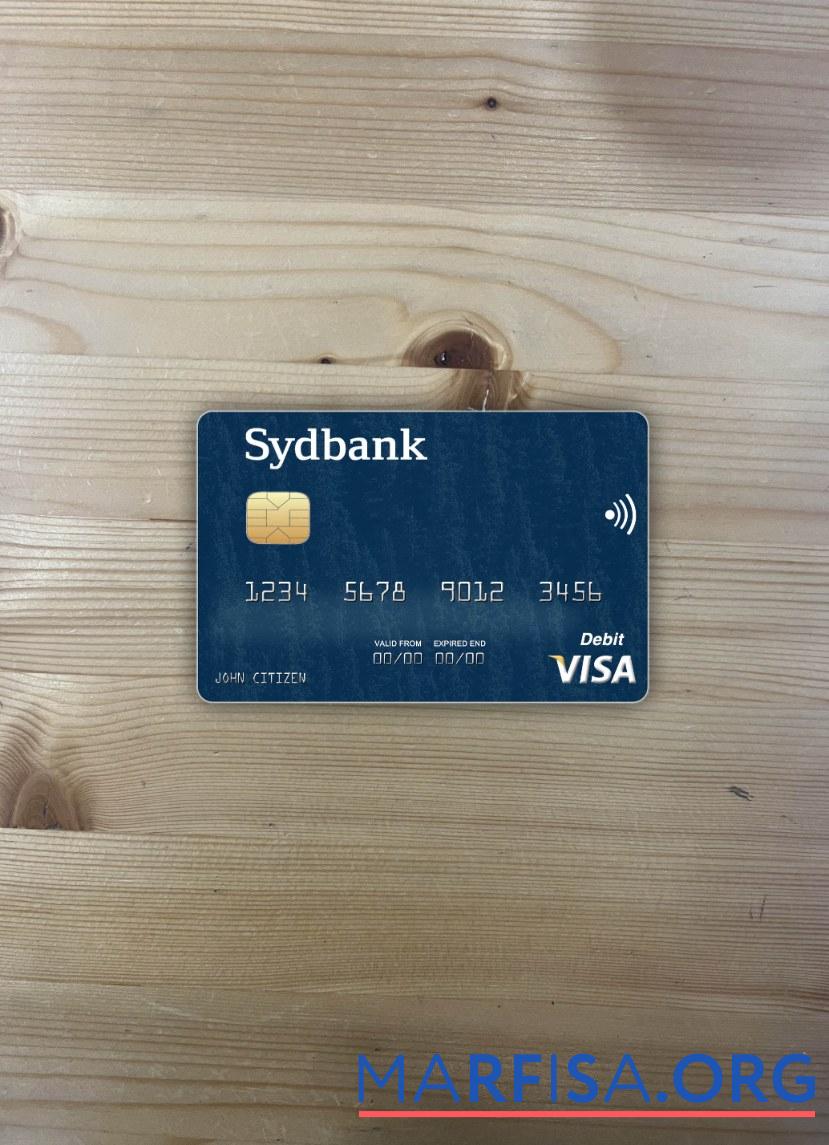 Realistic Denmark Sydbank visa debit card photolook front sample